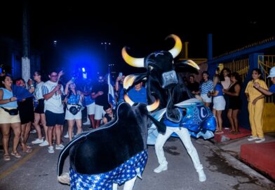 Mais de 60 mil pessoas transformam Parintins em um mar azul e branco no Boi de Rua do Caprichoso