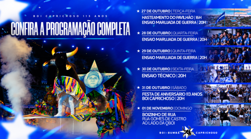 Caprichoso anuncia programação oficial da Semana de Aniversário de 113 anos do boi campeão de 2026