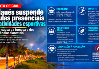 Maués suspende aulas presenciais e atividades esportivas por causa da fumaça e dos incêndios florestais